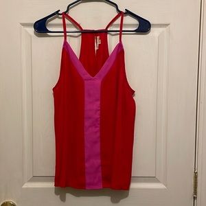 Large red and pink Main Strip top